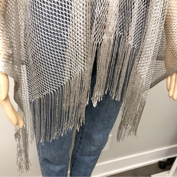 Vintage See Through Sexy Crochet Silver Tone Party Festival Beachwear Poncho. - Picture 3 of 5